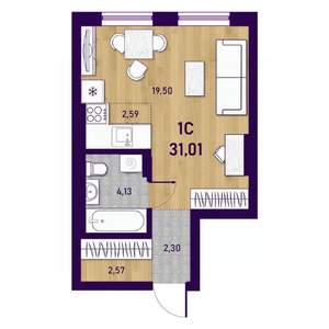 1-к квартира, вторичка, 31м2, 17/23 этаж