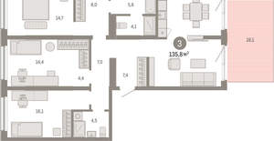 3-к квартира, вторичка, 136м2, 1/15 этаж