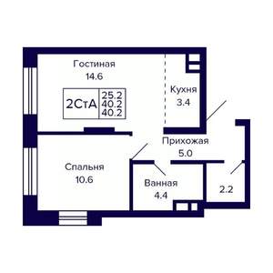 2-к квартира, вторичка, 40м2, 20/23 этаж