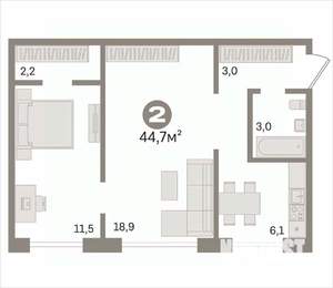 2-к квартира, вторичка, 45м2, 1/5 этаж