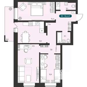 3-к квартира, вторичка, 76м2, 12/25 этаж