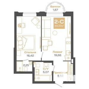 2-к квартира, строящийся дом, 49м2, 12/24 этаж
