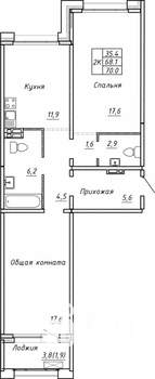 2-к квартира, вторичка, 70м2, 6/15 этаж