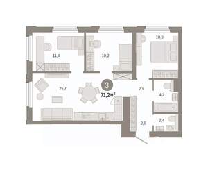 3-к квартира, вторичка, 71м2, 7/14 этаж