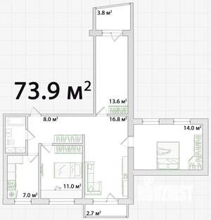 4-к квартира, вторичка, 74м2, 7/9 этаж