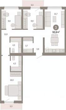 3-к квартира, вторичка, 94м2, 7/9 этаж