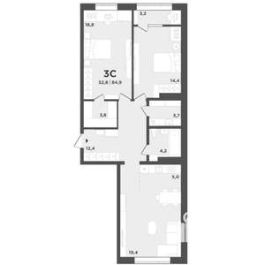 2-к квартира, вторичка, 82м2, 7/9 этаж