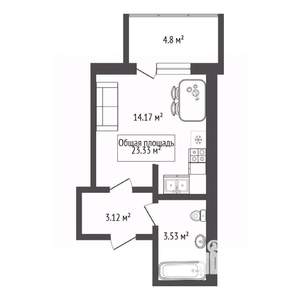 Студия квартира, вторичка, 23м2, 10/17 этаж