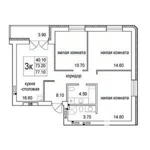 3-к квартира, строящийся дом, 77м2, 5/8 этаж