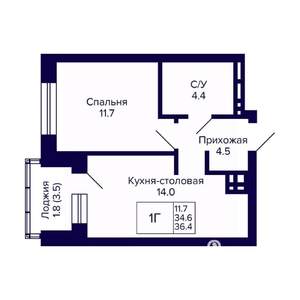 1-к квартира, вторичка, 36м2, 15/20 этаж