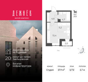 Студия квартира, вторичка, 28м2, 2/12 этаж