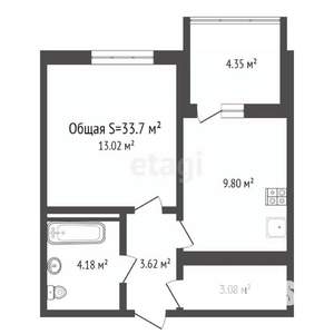 1-к квартира, вторичка, 34м2, 7/9 этаж