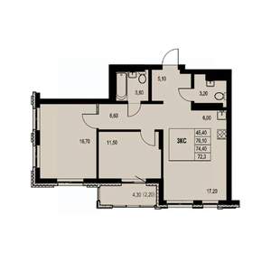 3-к квартира, вторичка, 72м2, 19/23 этаж