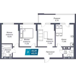 3-к квартира, вторичка, 66м2, 9/26 этаж