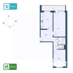 2-к квартира, строящийся дом, 63м2, 2/17 этаж