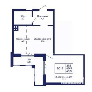 2-к квартира, вторичка, 44м2, 4/14 этаж