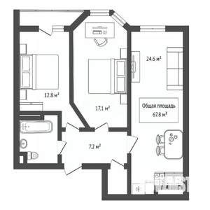3-к квартира, вторичка, 68м2, 12/18 этаж