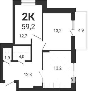 2-к квартира, вторичка, 58м2, 6/14 этаж