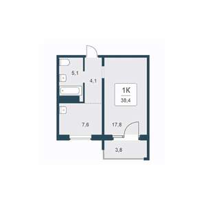 1-к квартира, вторичка, 38м2, 15/17 этаж