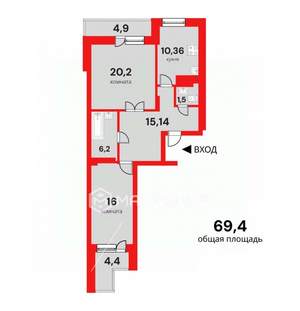 2-к квартира, вторичка, 69м2, 2/24 этаж