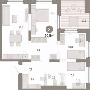 3-к квартира, вторичка, 91м2, 16/17 этаж