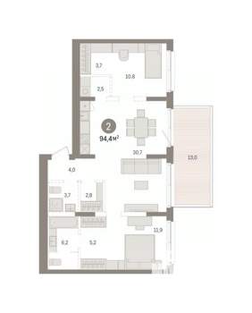 2-к квартира, вторичка, 94м2, 2/8 этаж