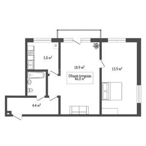 2-к квартира, вторичка, 47м2, 4/5 этаж