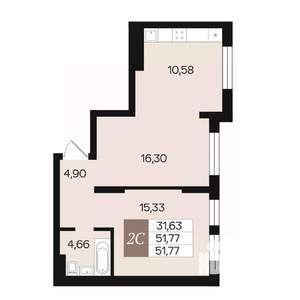 2-к квартира, вторичка, 52м2, 10/10 этаж