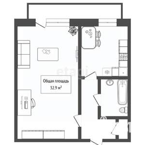 1-к квартира, вторичка, 33м2, 4/9 этаж