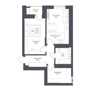 2-к квартира, вторичка, 55м2, 13/24 этаж