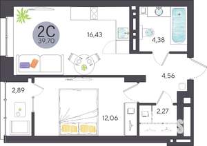 2-к квартира, строящийся дом, 40м2, 3/27 этаж