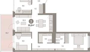 3-к квартира, вторичка, 96м2, 2/12 этаж