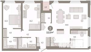 2-к квартира, вторичка, 113м2, 4/9 этаж