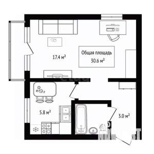 1-к квартира, вторичка, 31м2, 3/5 этаж