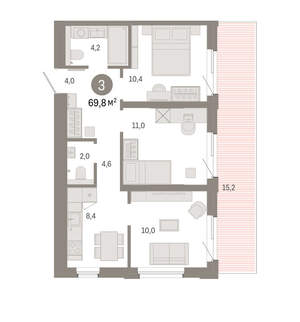 3-к квартира, вторичка, 70м2, 3/24 этаж