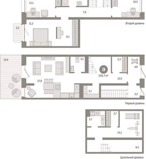 3-к квартира, вторичка, 156м2, 2/11 этаж