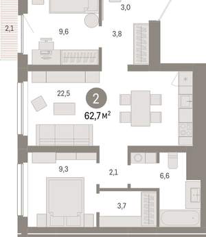 2-к квартира, вторичка, 63м2, 9/12 этаж