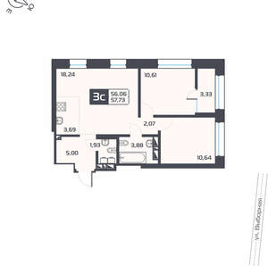 3-к квартира, вторичка, 58м2, 25/25 этаж
