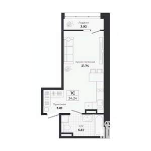 Студия квартира, вторичка, 30м2, 5/9 этаж