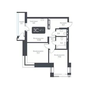 3-к квартира, вторичка, 67м2, 26/30 этаж