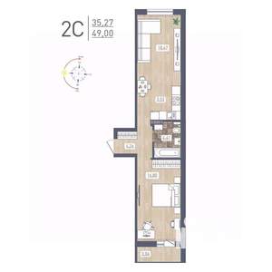 2-к квартира, строящийся дом, 49м2, 6/17 этаж