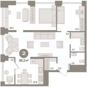 2-к квартира, вторичка, 86м2, 6/30 этаж