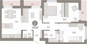 2-к квартира, вторичка, 78м2, 2/12 этаж