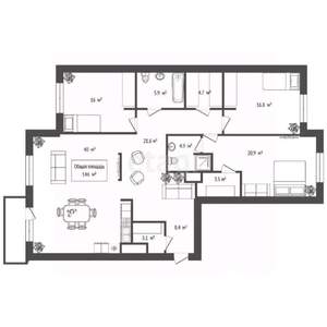 4-к квартира, вторичка, 146м2, 9/25 этаж