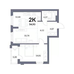 2-к квартира, вторичка, 55м2, 9/14 этаж