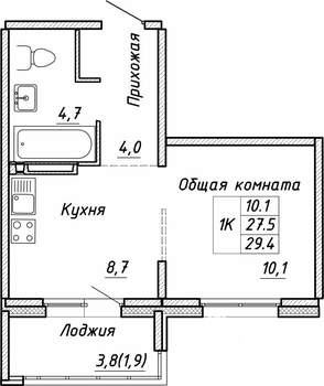 1-к квартира, строящийся дом, 29м2, 11/17 этаж