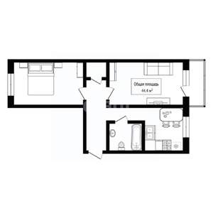2-к квартира, вторичка, 44м2, 5/5 этаж