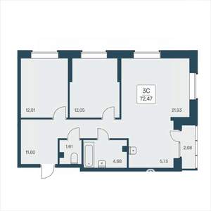 3-к квартира, вторичка, 72м2, 18/25 этаж
