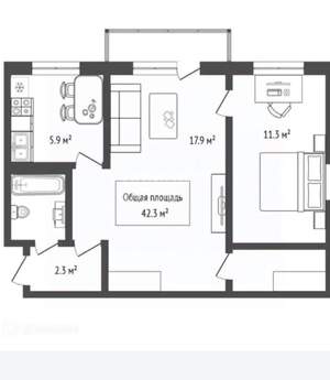 2-к квартира, вторичка, 42м2, 2/5 этаж