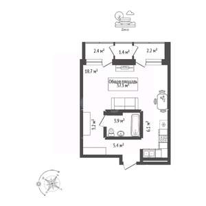 Студия квартира, вторичка, 37м2, 12/17 этаж